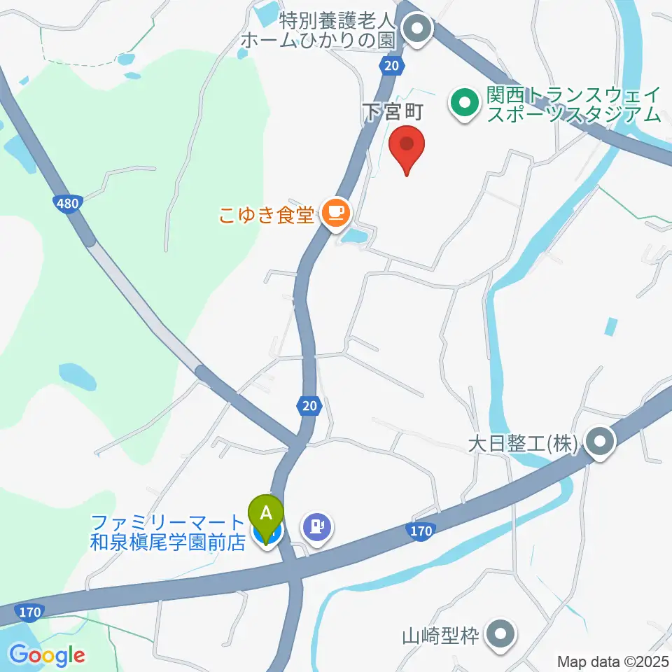 関西トランスウェイスポーツスタジアム野球場周辺のコンビニエンスストア一覧地図