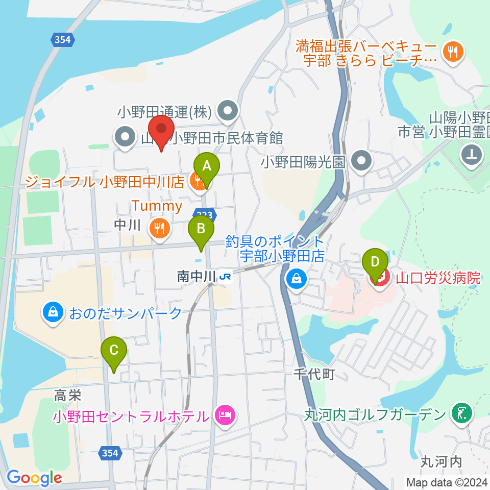 山陽小野田市民館周辺のコンビニエンスストア一覧地図