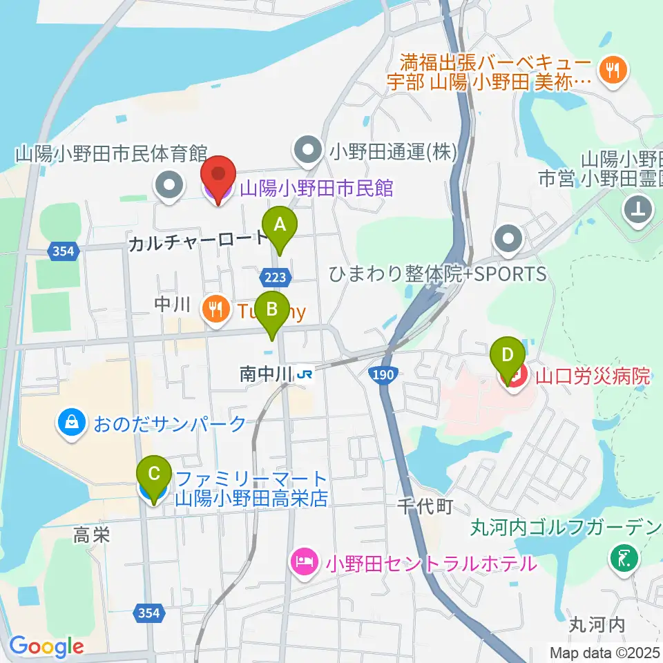 山陽小野田市民館周辺のコンビニエンスストア一覧地図
