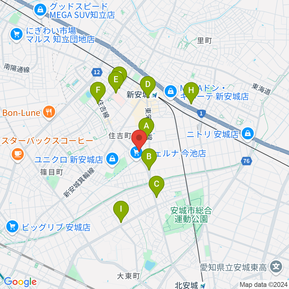 ボーカル教室かのん アンディ安城校周辺のコンビニエンスストア一覧地図