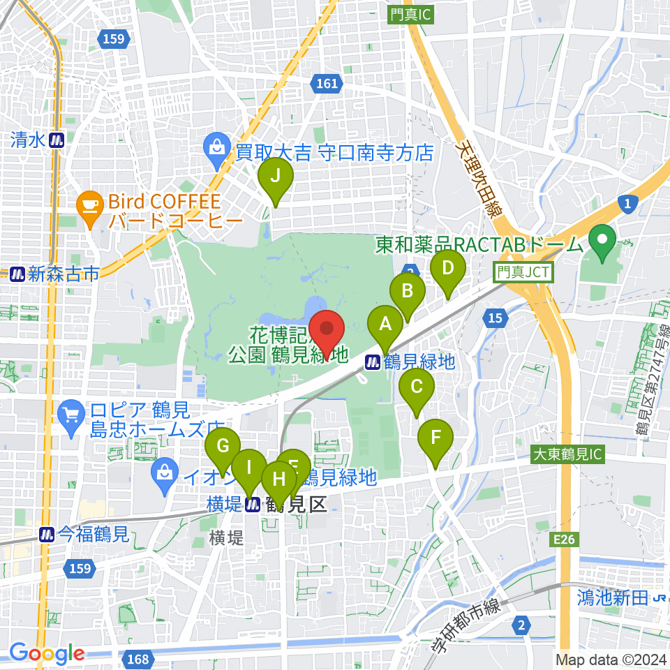 ハナミズキホール（水の館ホール）周辺のコンビニエンスストア一覧地図