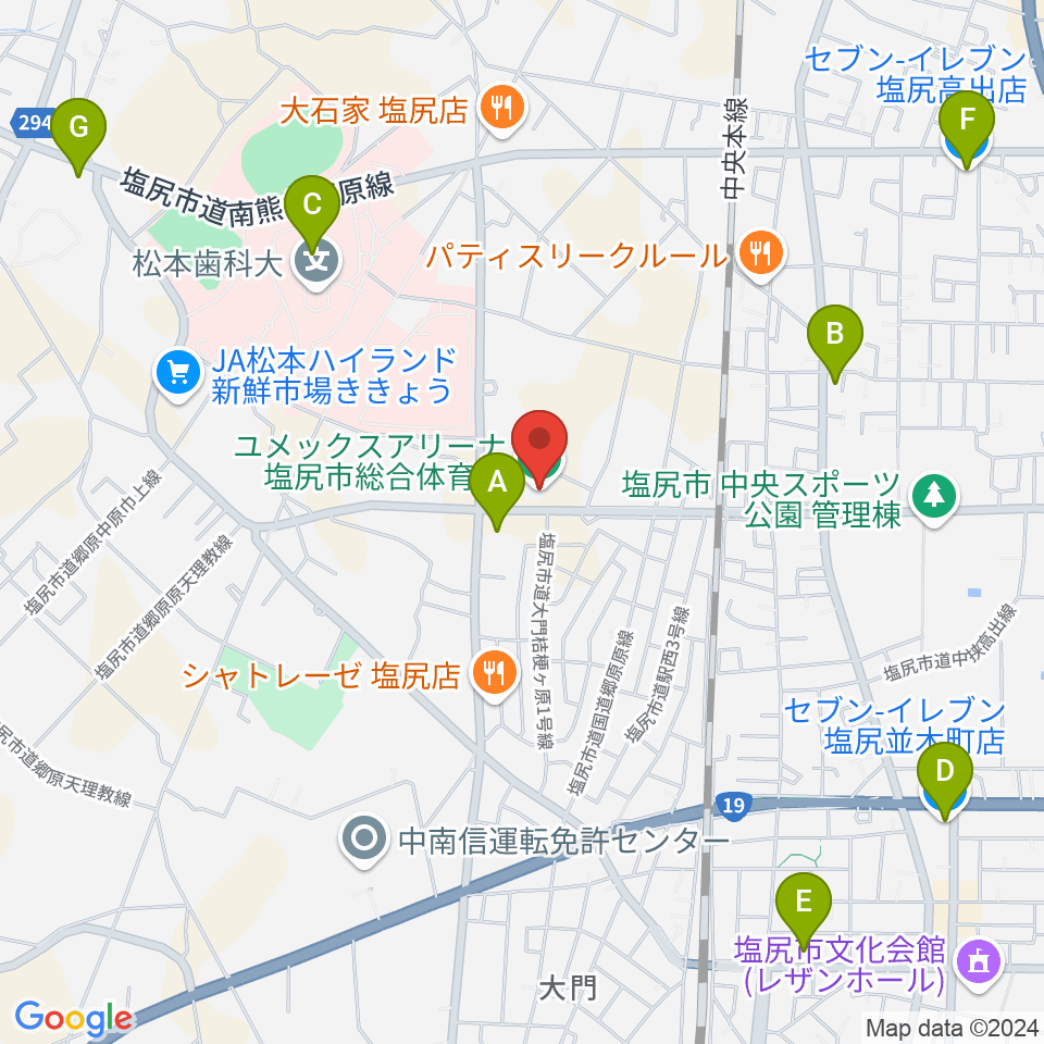 ユメックスアリーナ周辺のコンビニエンスストア一覧地図