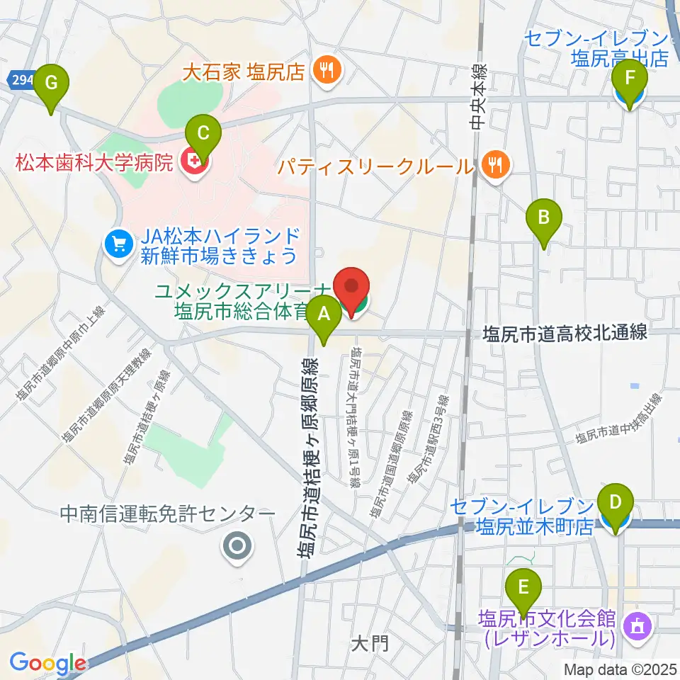 ユメックスアリーナ周辺のコンビニエンスストア一覧地図