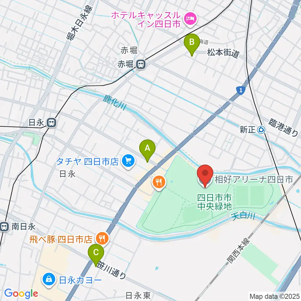 四日市市総合体育館 周辺のコンビニエンスストア一覧マップ