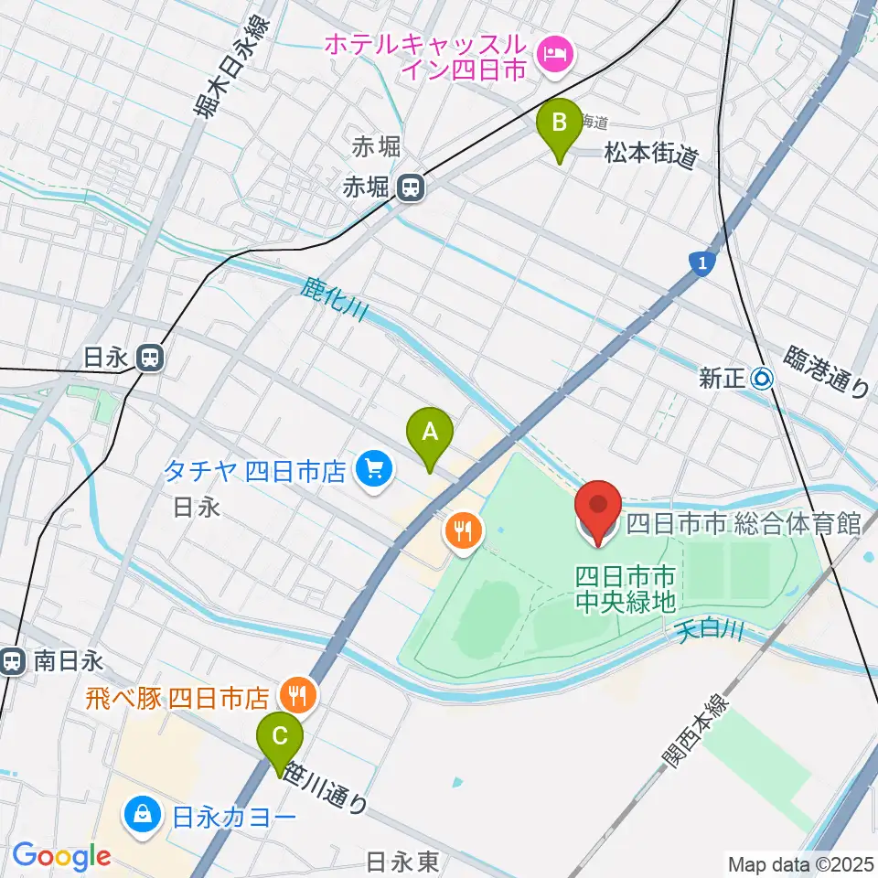 相好アリーナ四日市周辺のコンビニエンスストア一覧地図