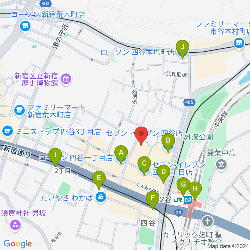 四谷スポーツスクエア周辺のコンビニエンスストア一覧地図