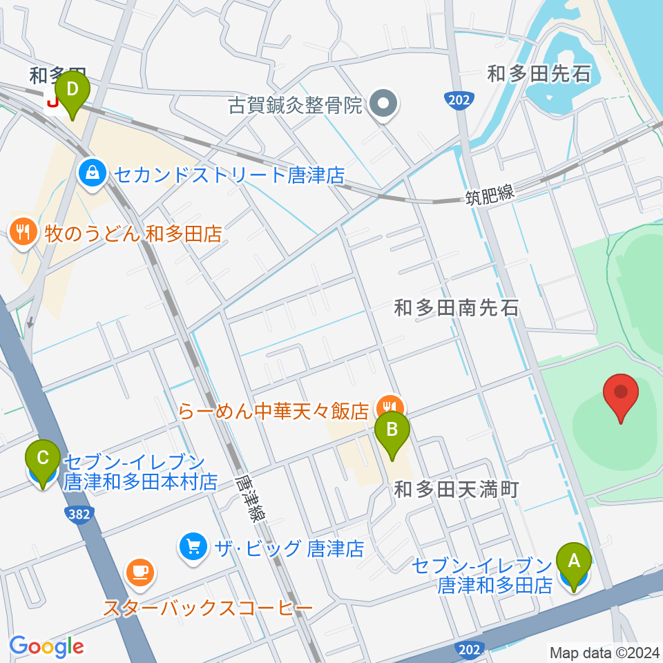 SHOWAハンバーガースタジアム唐津周辺のコンビニエンスストア一覧地図