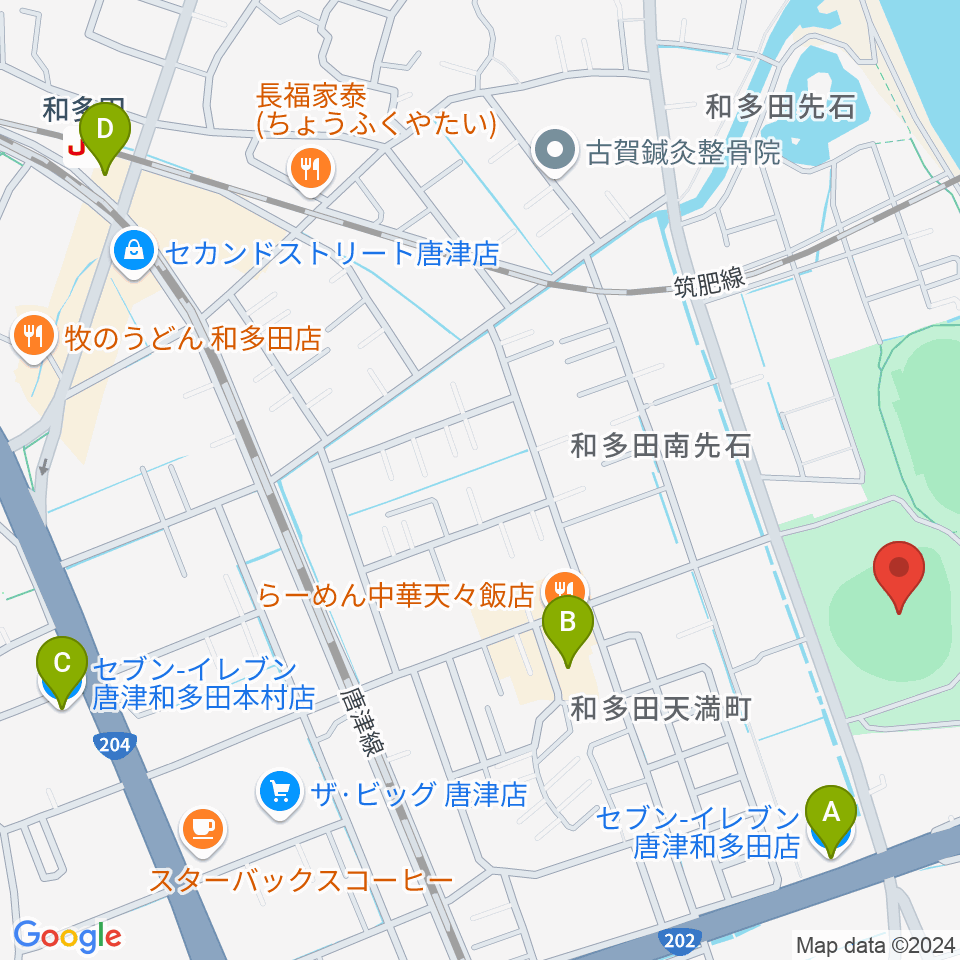 SHOWAハンバーガースタジアム唐津周辺のコンビニエンスストア一覧地図