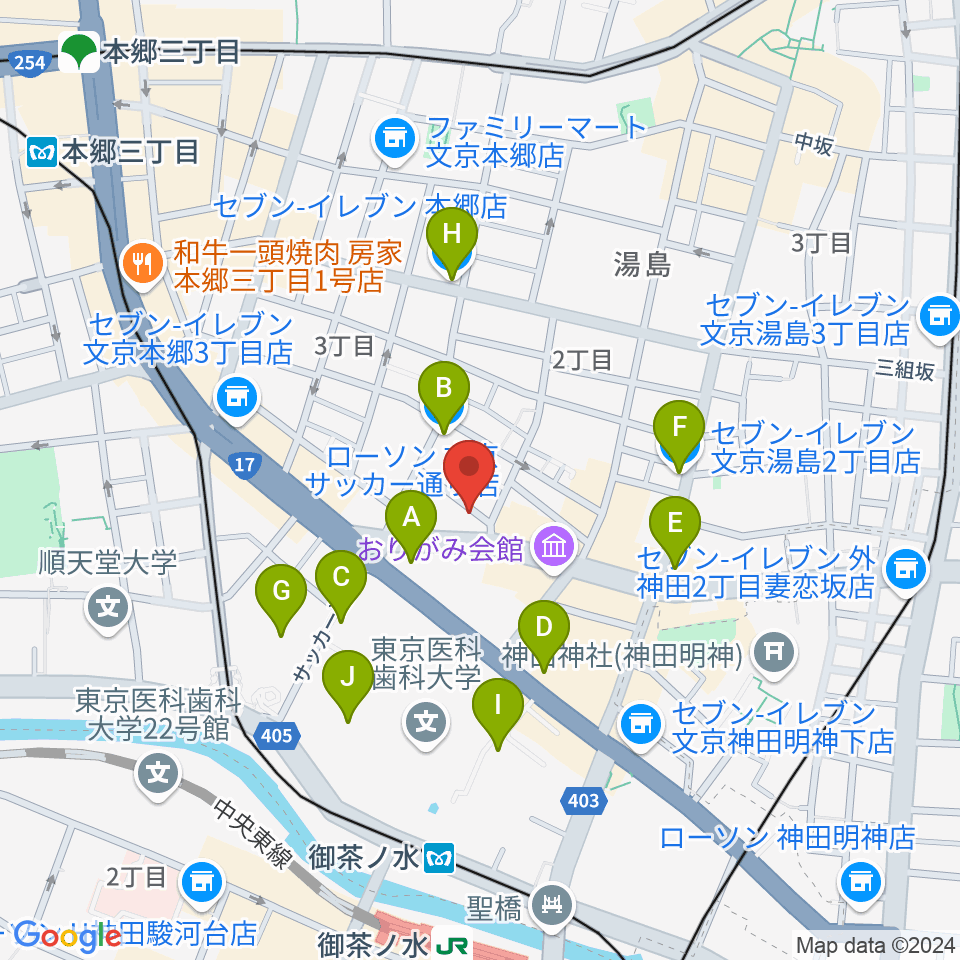 サウンドナイン御茶ノ水店周辺のコンビニエンスストア一覧地図