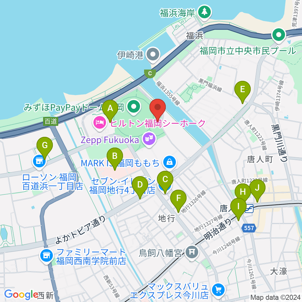 よしもと福岡 大和証券劇場周辺のコンビニエンスストア一覧地図