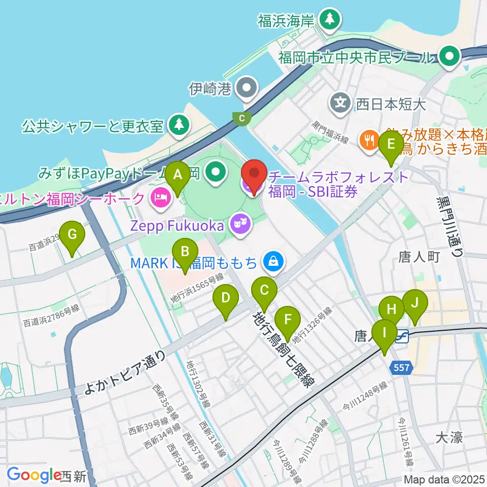 よしもと福岡 大和証券劇場周辺のコンビニエンスストア一覧地図