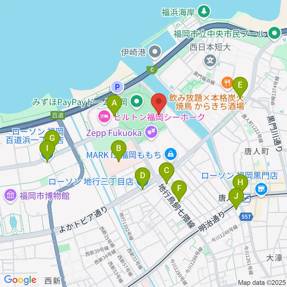 17LIVE HKT48劇場周辺のコンビニエンスストア一覧地図