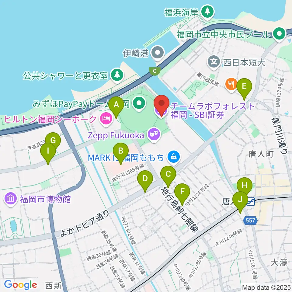 17LIVE HKT48劇場周辺のコンビニエンスストア一覧地図