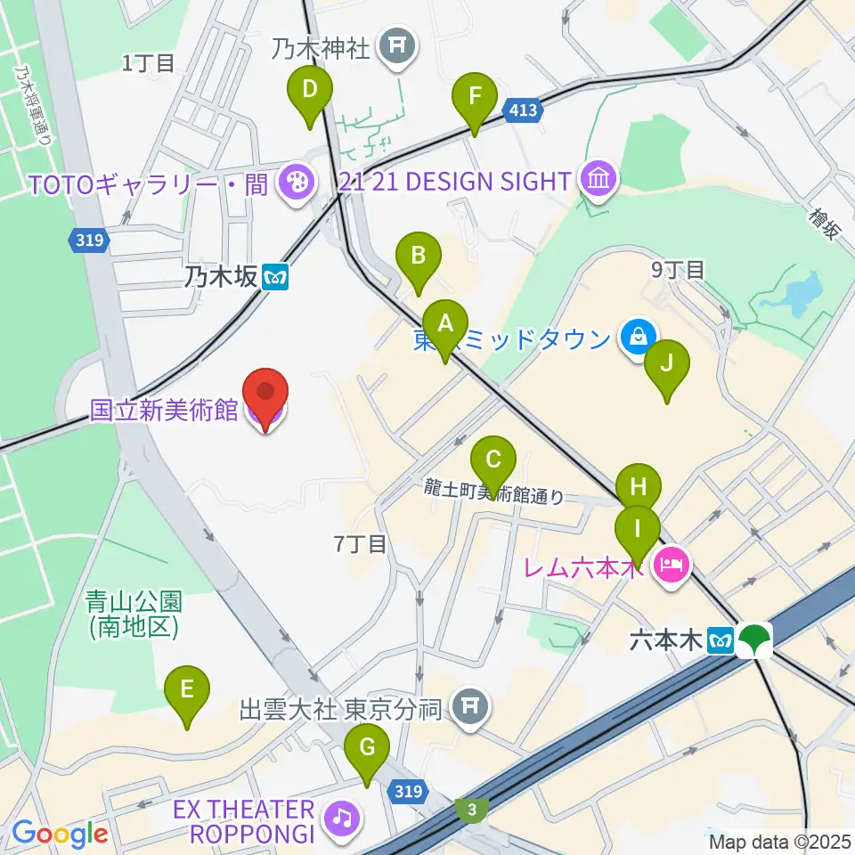 国立新美術館周辺のコンビニエンスストア一覧地図