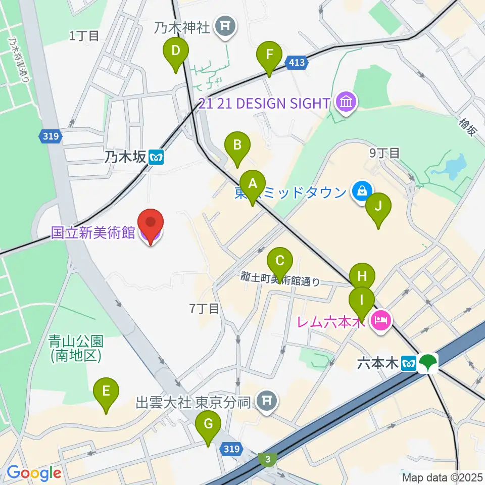 国立新美術館周辺のコンビニエンスストア一覧地図