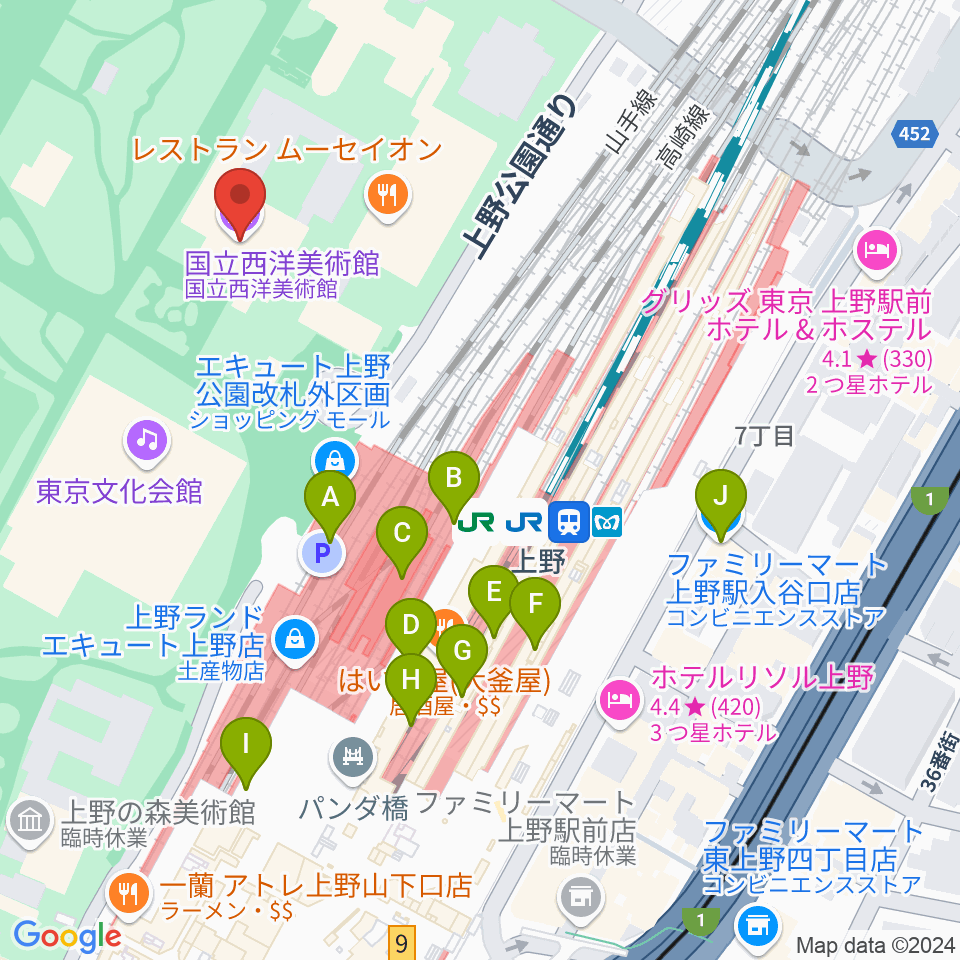 国立西洋美術館周辺のコンビニエンスストア一覧地図