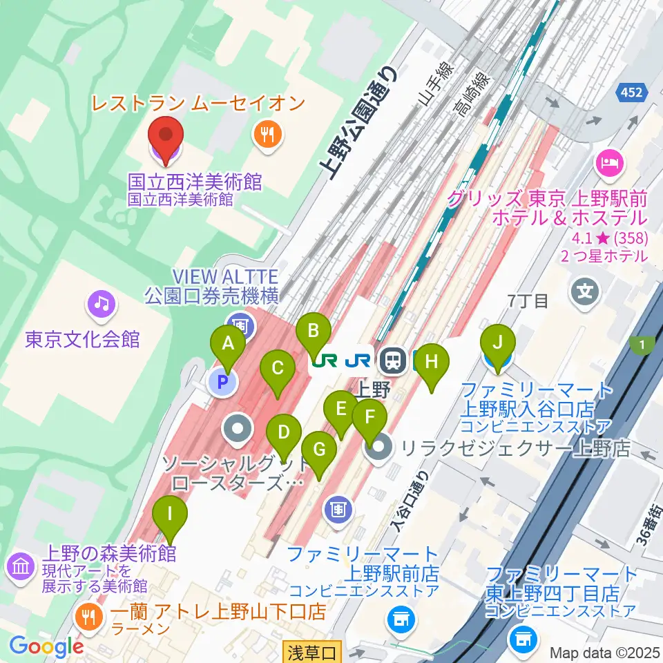 国立西洋美術館周辺のコンビニエンスストア一覧地図