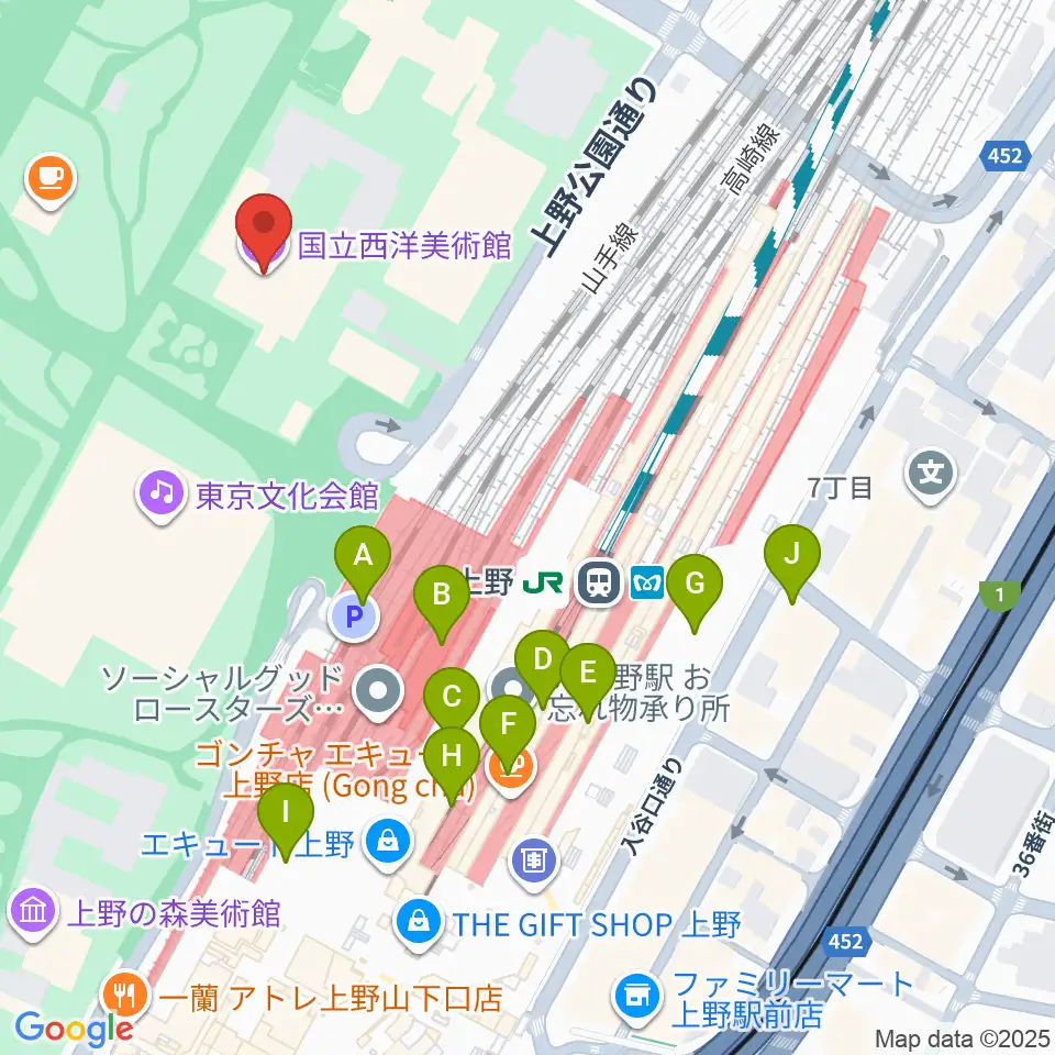 国立西洋美術館周辺のコンビニエンスストア一覧地図