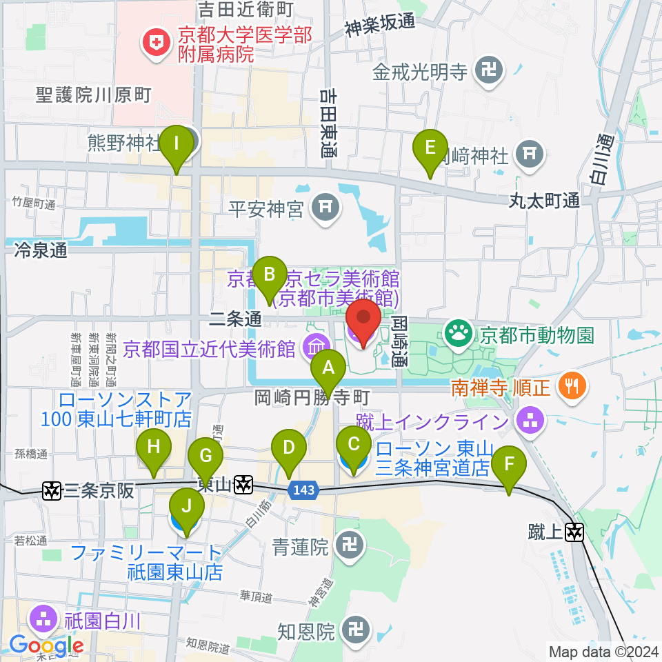 京都市京セラ美術館周辺のコンビニエンスストア一覧地図