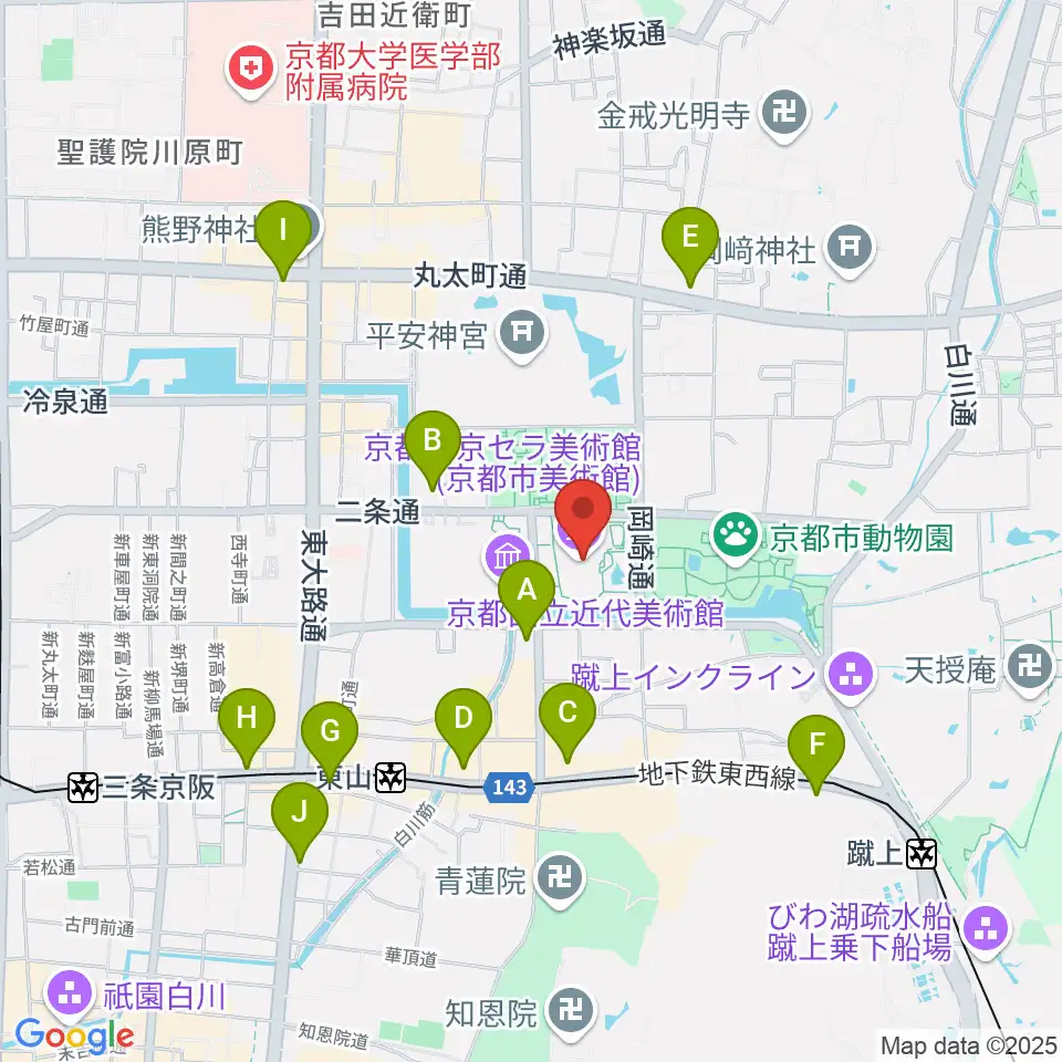 京都市京セラ美術館周辺のコンビニエンスストア一覧地図