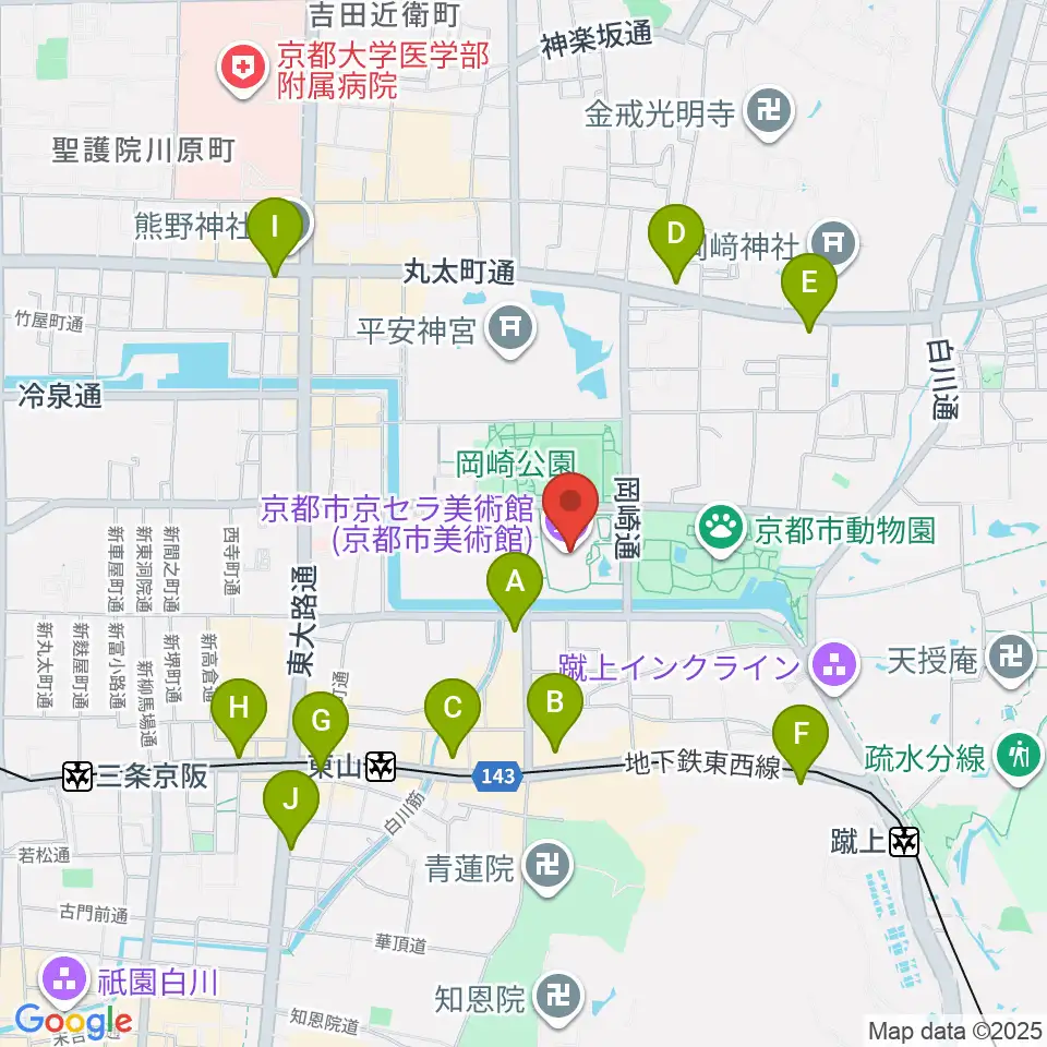 京都市京セラ美術館周辺のコンビニエンスストア一覧地図