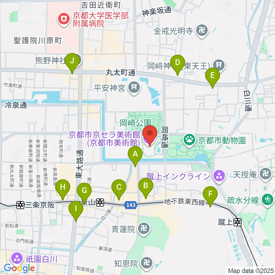 京都市京セラ美術館周辺のコンビニエンスストア一覧地図