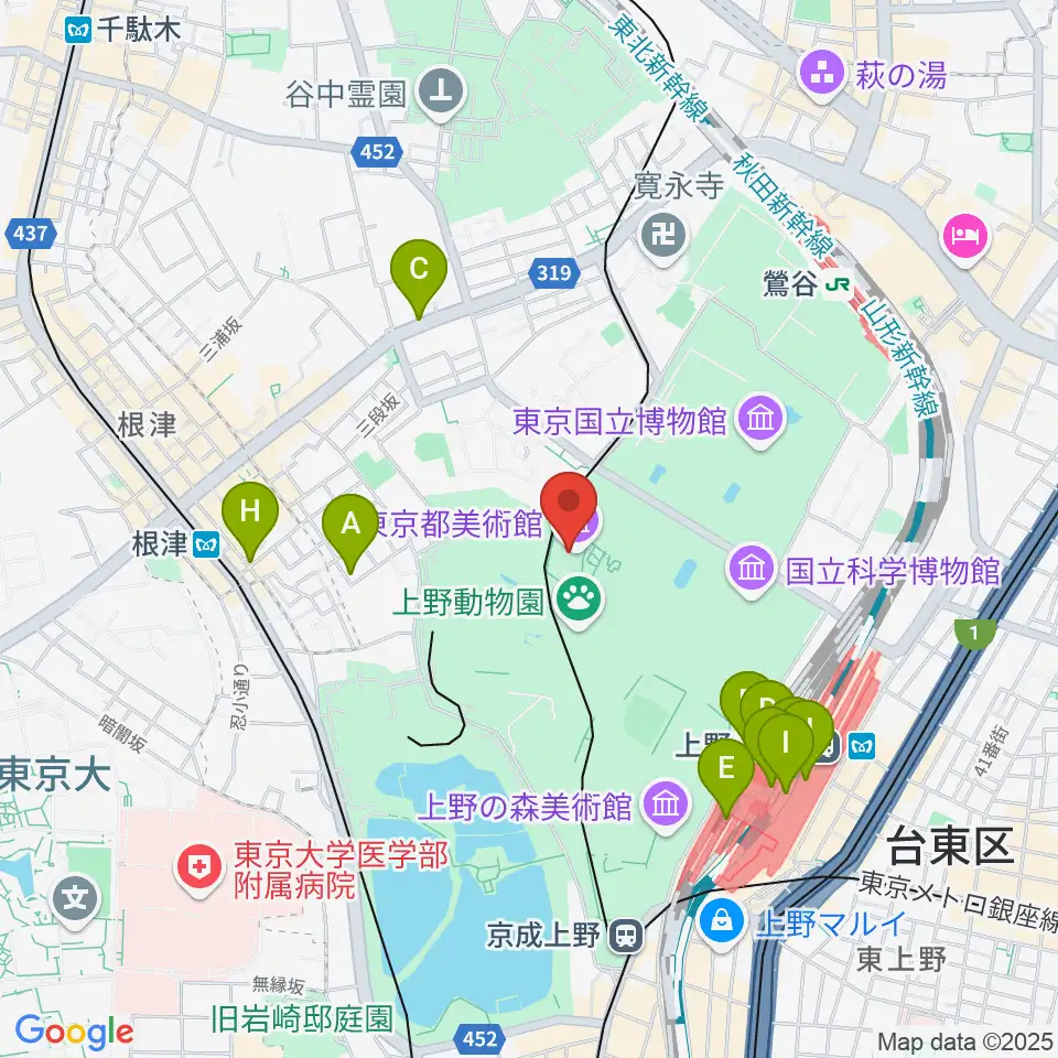 東京都美術館周辺のコンビニエンスストア一覧地図