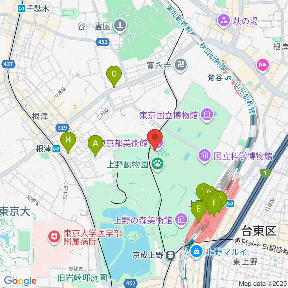 東京都美術館周辺のコンビニエンスストア一覧地図