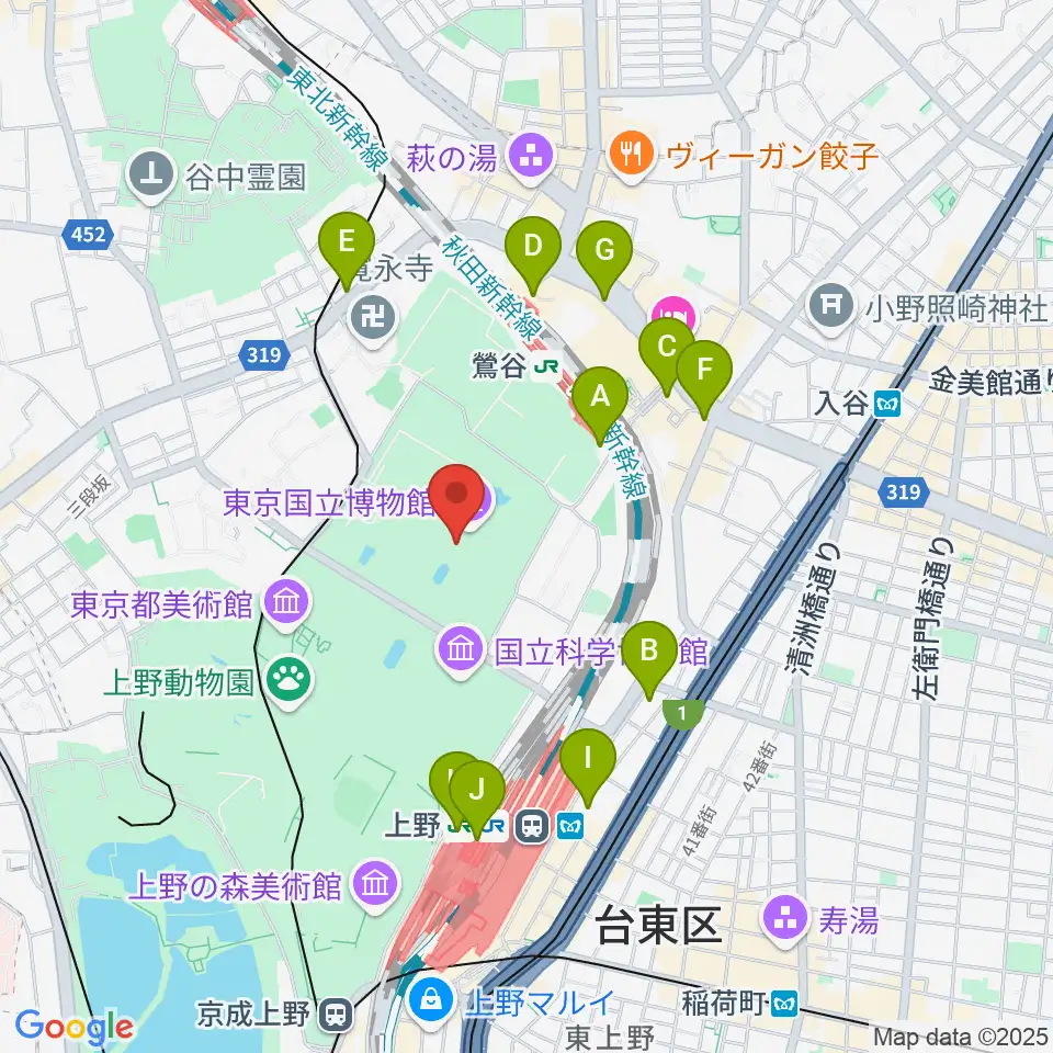 東京国立博物館・本館周辺のコンビニエンスストア一覧地図