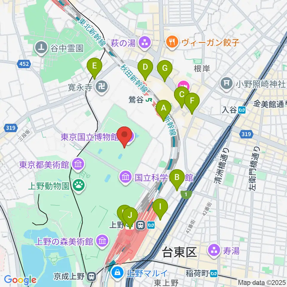 東京国立博物館・本館周辺のコンビニエンスストア一覧地図