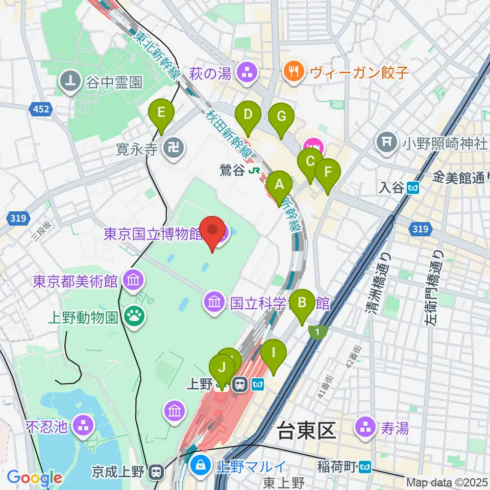 東京国立博物館・本館周辺のコンビニエンスストア一覧地図