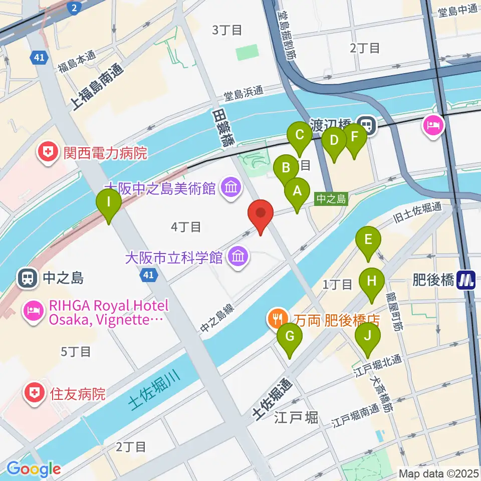 国立国際美術館周辺のコンビニエンスストア一覧地図
