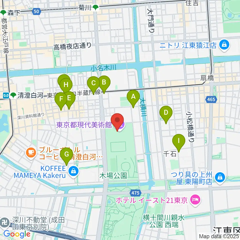 東京都現代美術館(MOT)周辺のコンビニエンスストア一覧地図