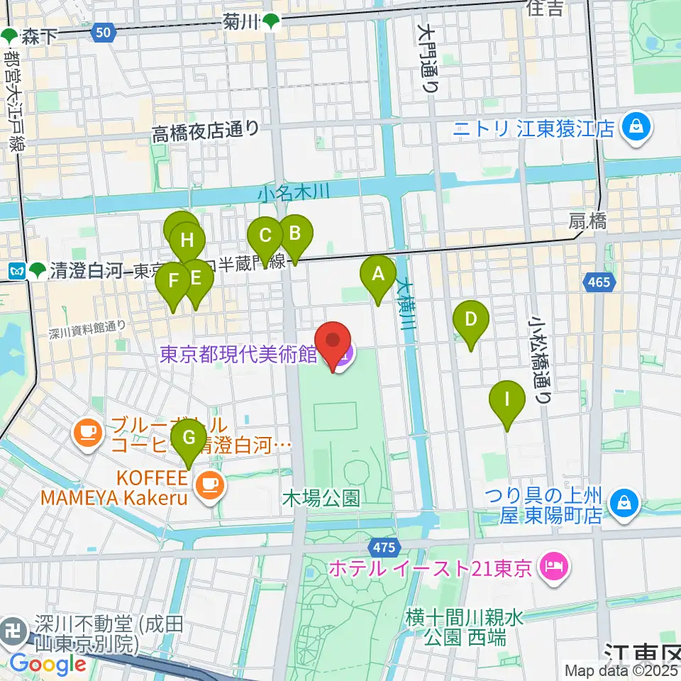 東京都現代美術館（MOT）周辺のコンビニエンスストア一覧地図