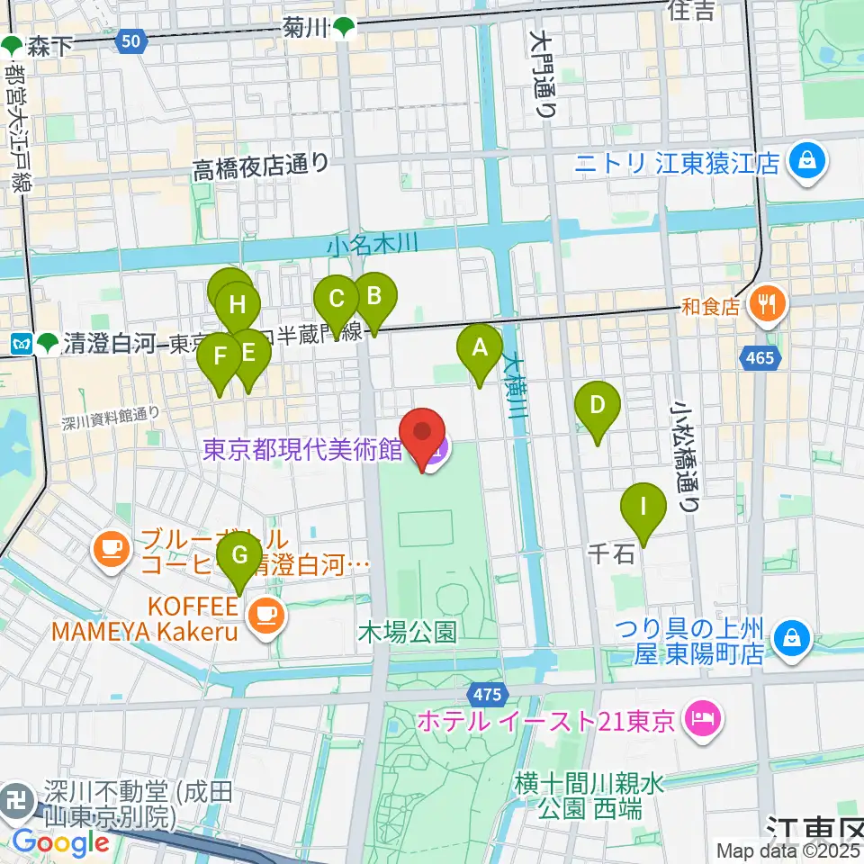 東京都現代美術館（MOT）周辺のコンビニエンスストア一覧地図