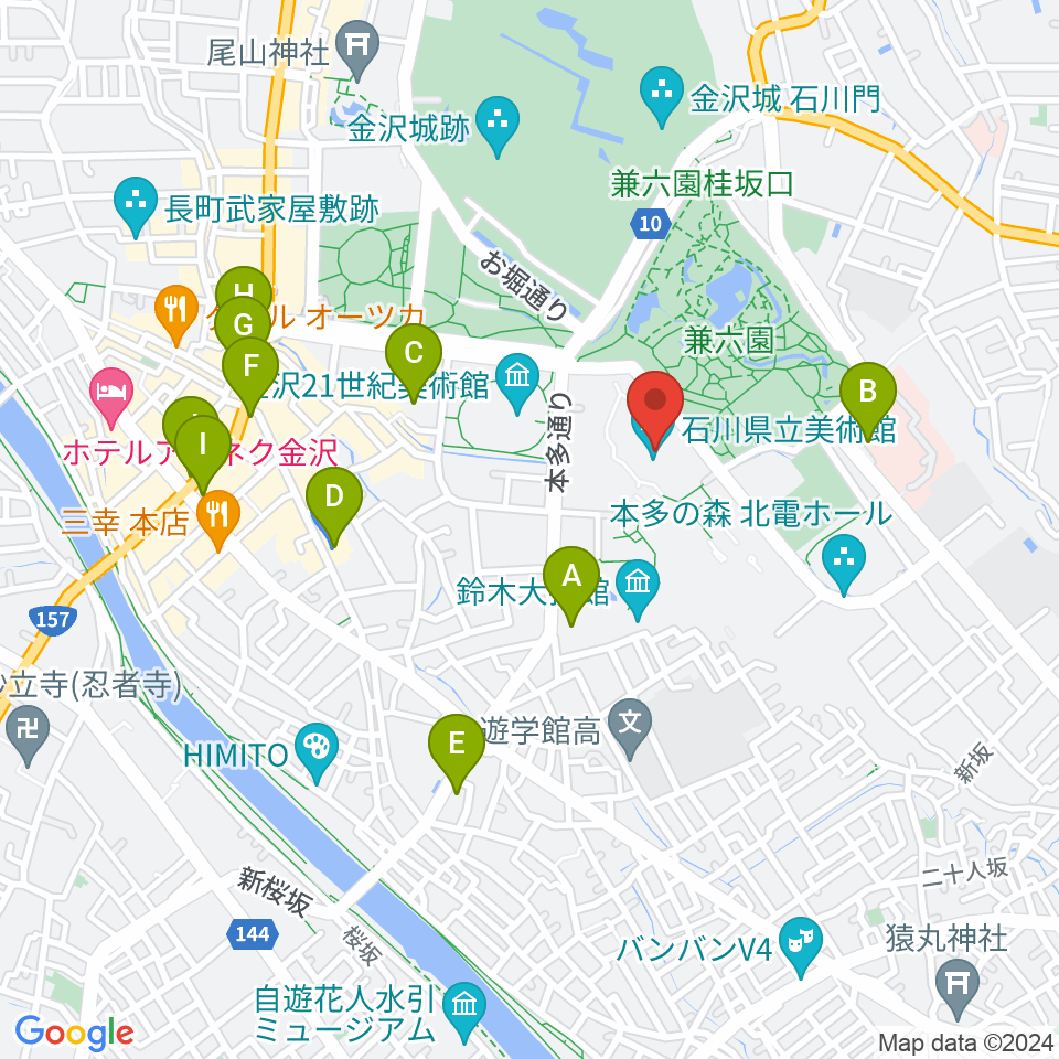 石川県立美術館周辺のコンビニエンスストア一覧地図