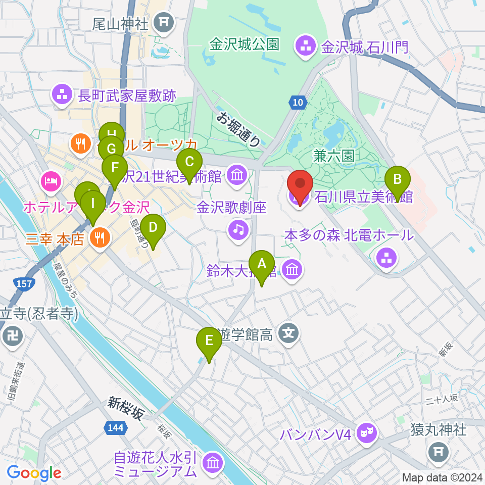 石川県立美術館周辺のコンビニエンスストア一覧地図