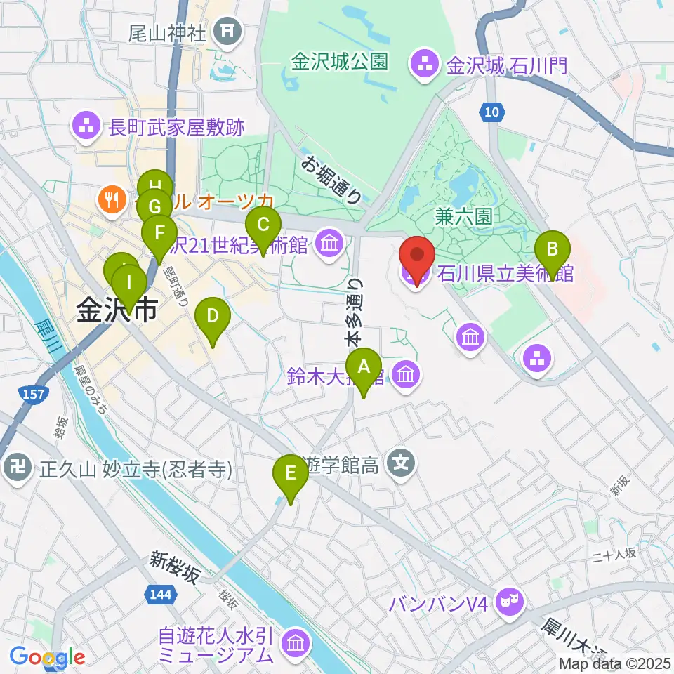石川県立美術館周辺のコンビニエンスストア一覧地図