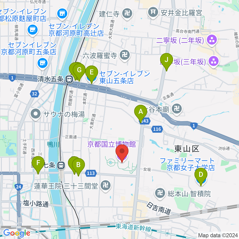 京都国立博物館周辺のコンビニエンスストア一覧地図