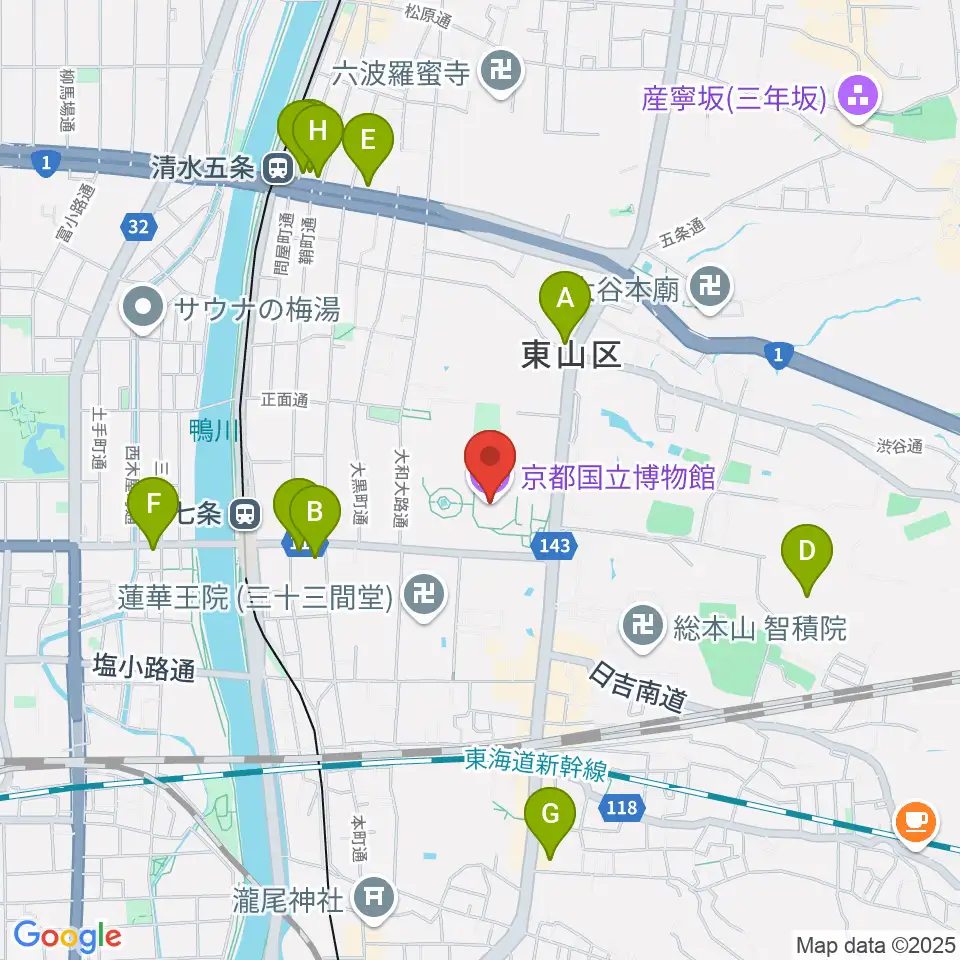 京都国立博物館周辺のコンビニエンスストア一覧地図