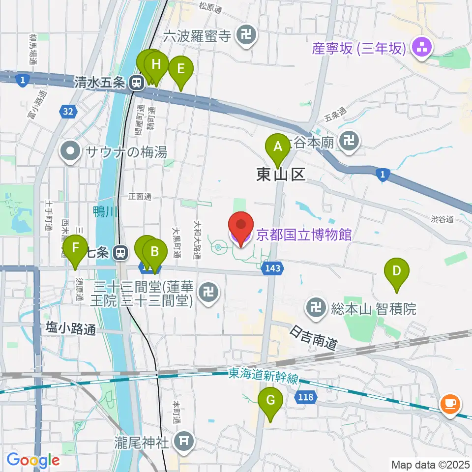 京都国立博物館周辺のコンビニエンスストア一覧地図