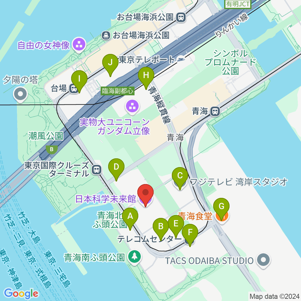 日本科学未来館周辺のコンビニエンスストア一覧地図