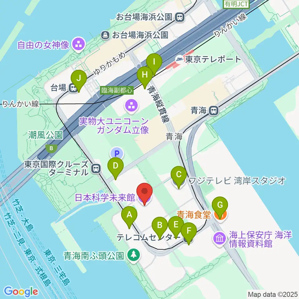 日本科学未来館周辺のコンビニエンスストア一覧地図