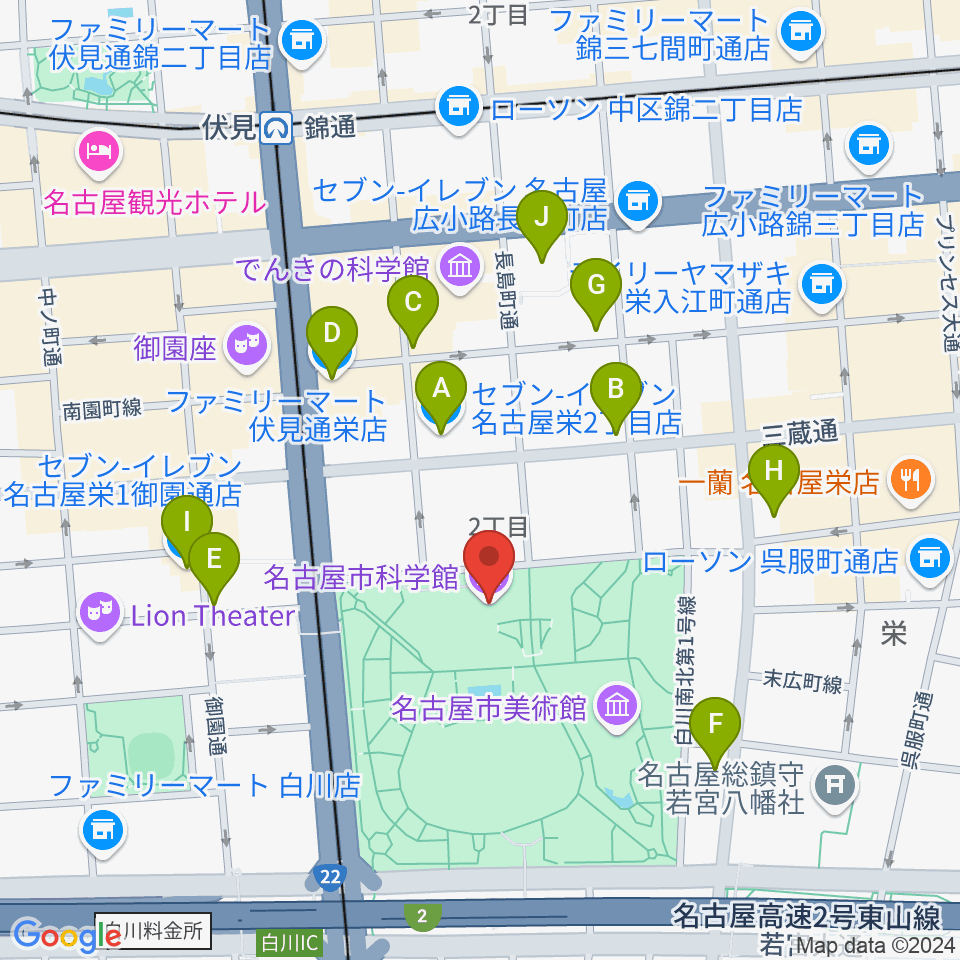 名古屋市科学館周辺のコンビニエンスストア一覧地図