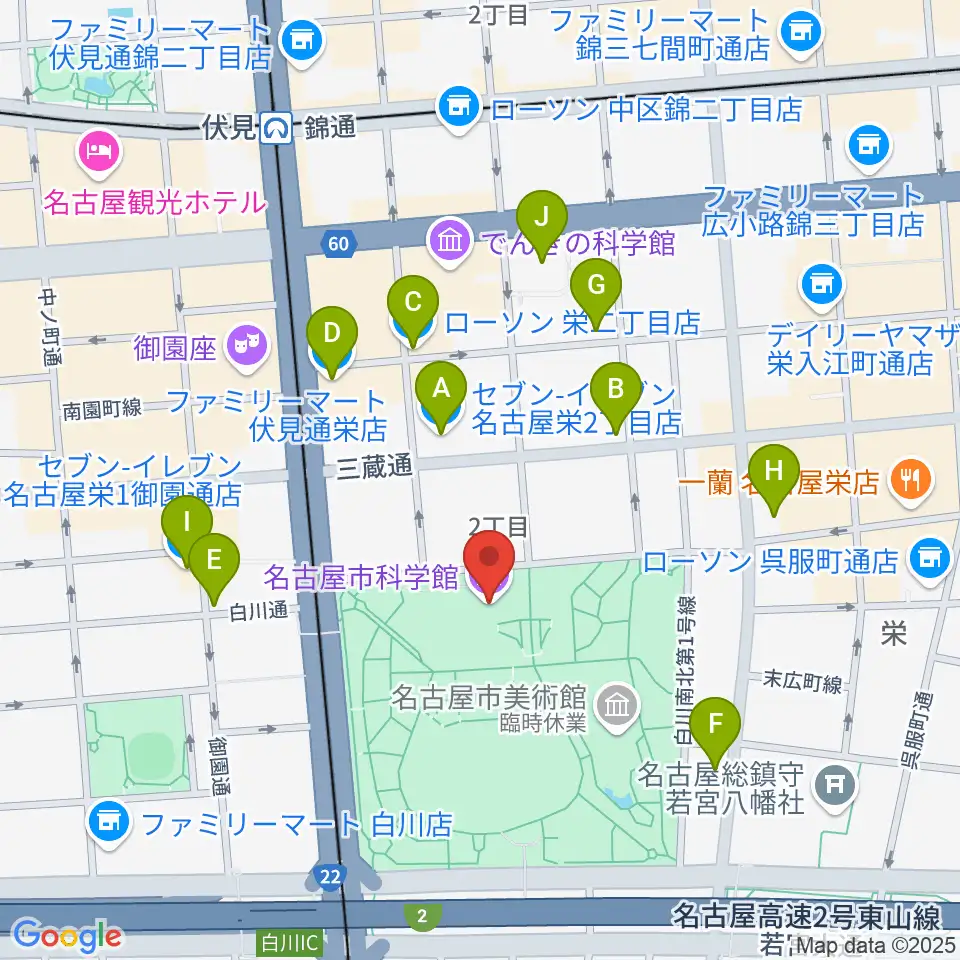 名古屋市科学館周辺のコンビニエンスストア一覧地図