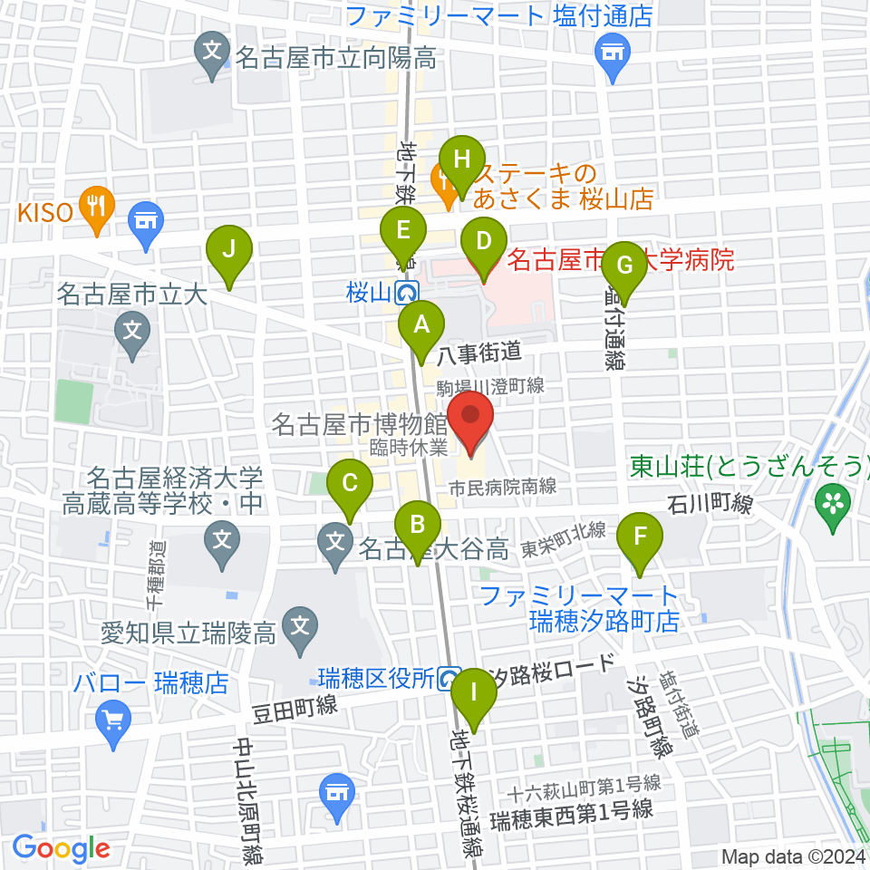 名古屋市博物館周辺のコンビニエンスストア一覧地図