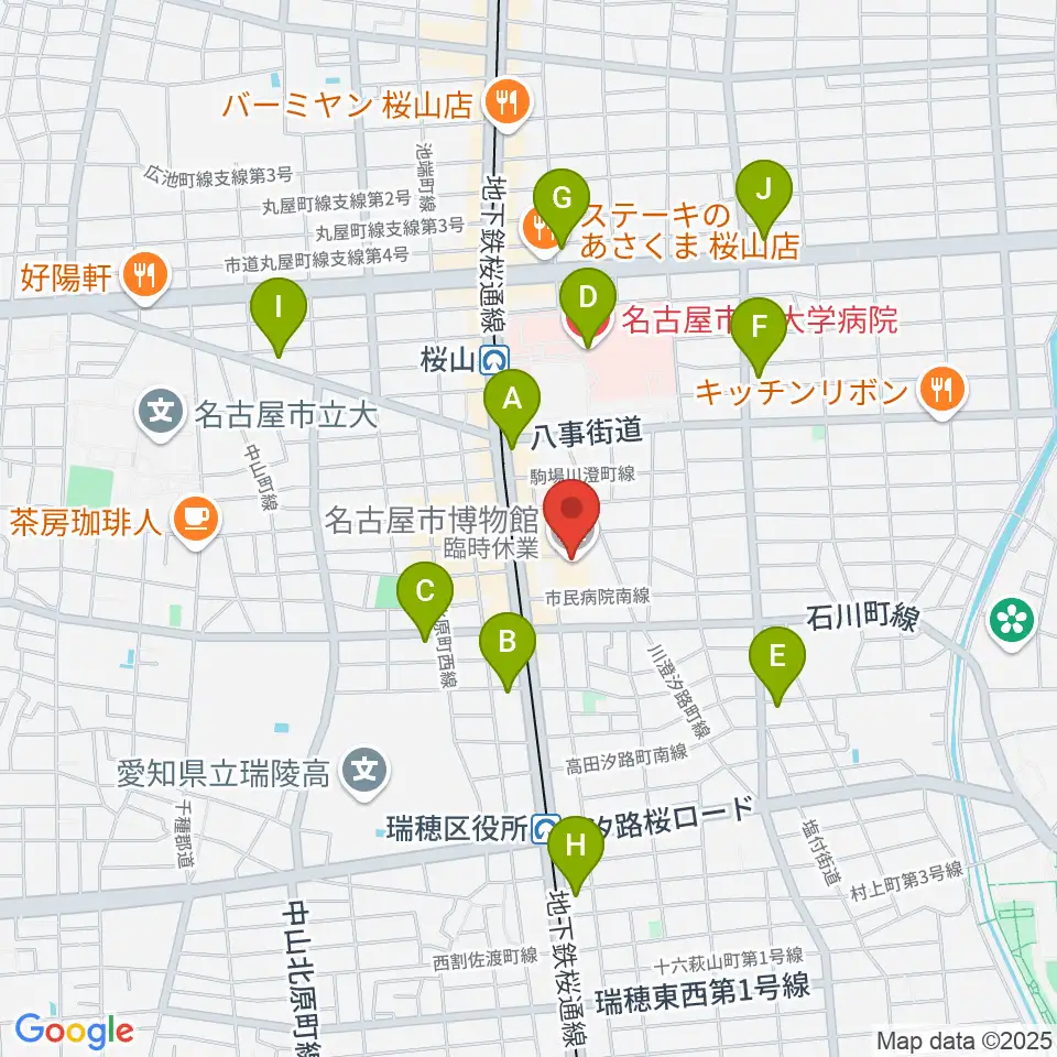 名古屋市博物館周辺のコンビニエンスストア一覧地図