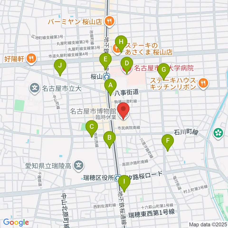 名古屋市博物館周辺のコンビニエンスストア一覧地図