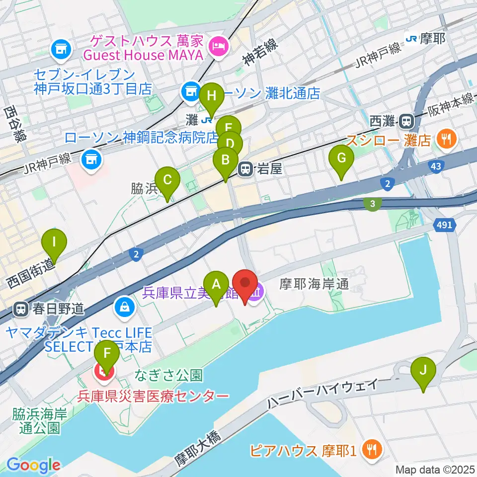 兵庫県立美術館周辺のコンビニエンスストア一覧地図