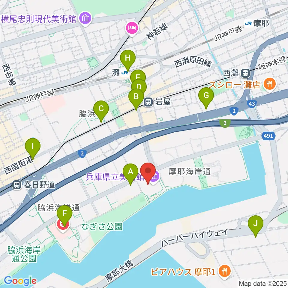 兵庫県立美術館周辺のコンビニエンスストア一覧地図